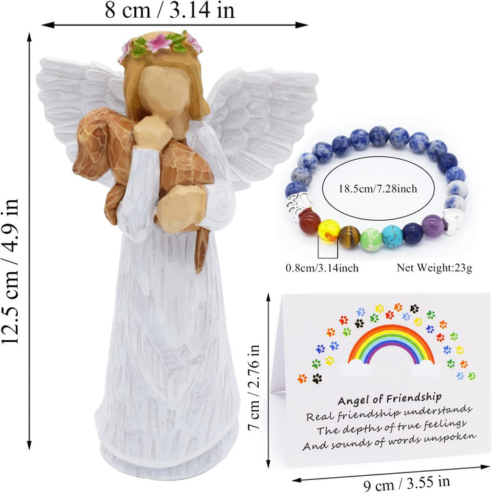 Coffret Cadeau Mémorial pour Chien avec Figurine d'Ange de l'Amitié & Bracelet Chakra du Pont Arc-en-Ciel
