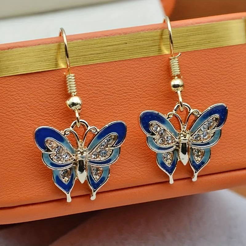 Boucles d'oreilles en émail vintage bleu papillon