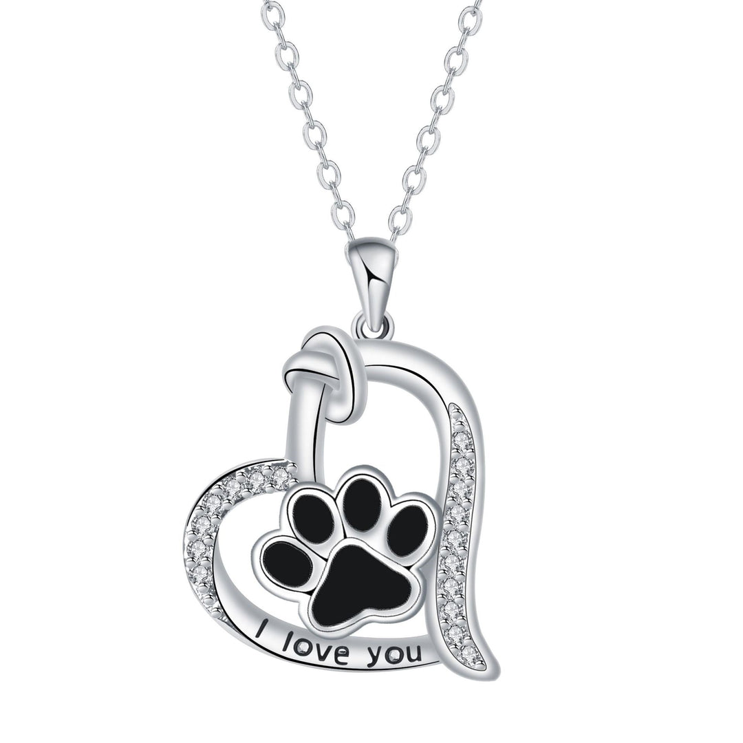 Collier en forme de cœur avec empreinte de patte de chien en zirconia