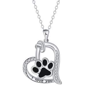 Collier en forme de cœur avec empreinte de patte de chien en zirconia
