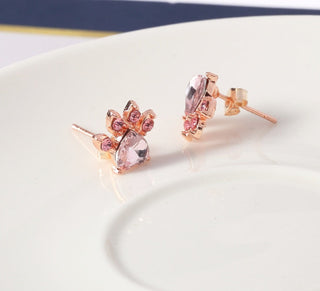 Ensemble de Bijoux Pattes en Or Rose – 4 Pièces avec Cœur en Zirconia (Bague, Collier, Boucles d'Oreilles, Bracelet)