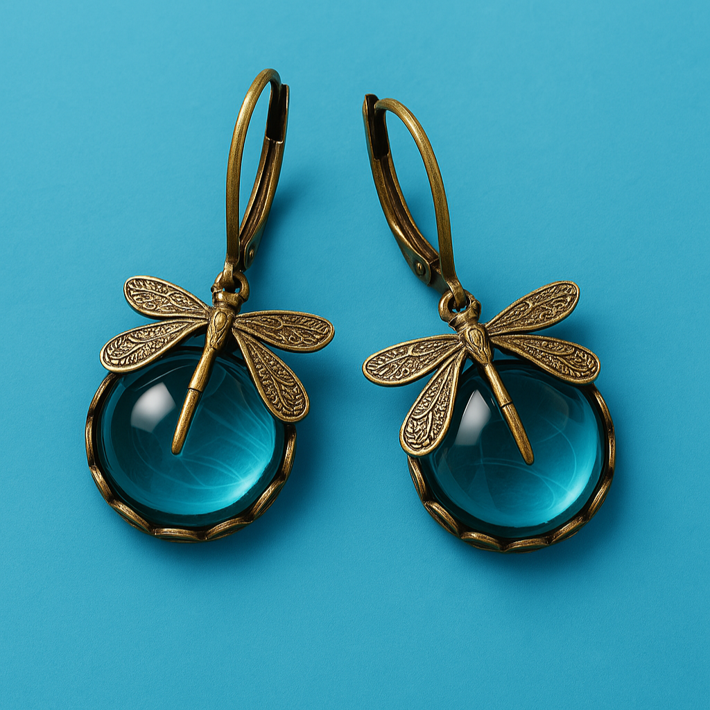 Boucles d'oreilles Libellule Sphérique en Or Antique