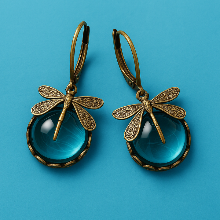 Boucles d'oreilles Libellule Sphérique en Or Antique