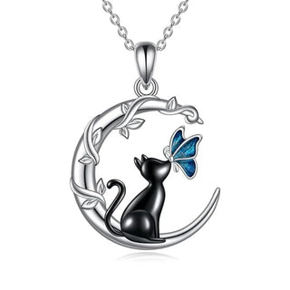 Pendentif en Cristal de Chat de Lune et Papillon