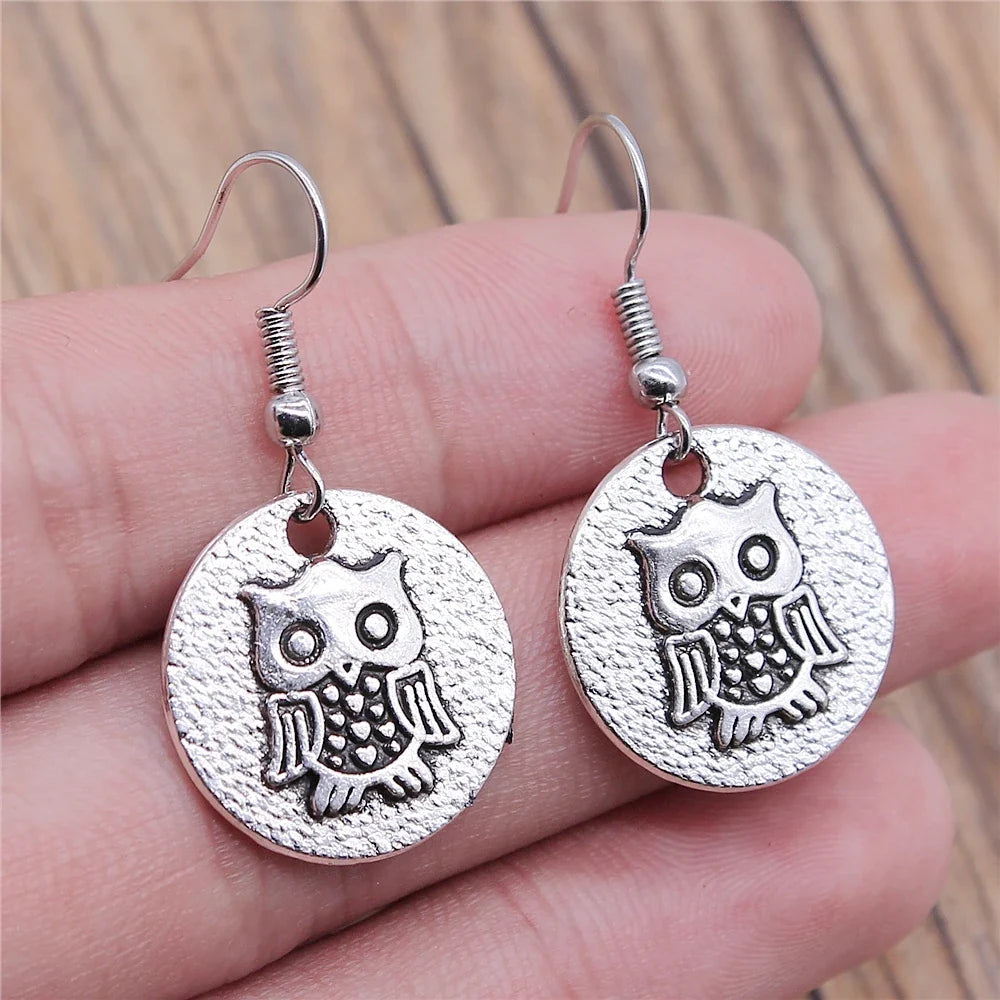 Boucles d'oreilles pendantes hibou vintage bohémien