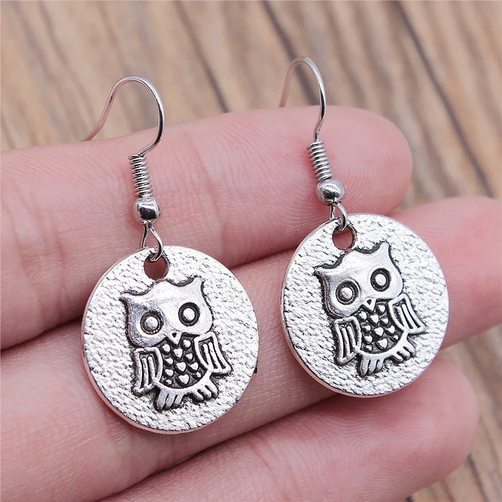 Boucles d'oreilles pendantes hibou vintage bohémien