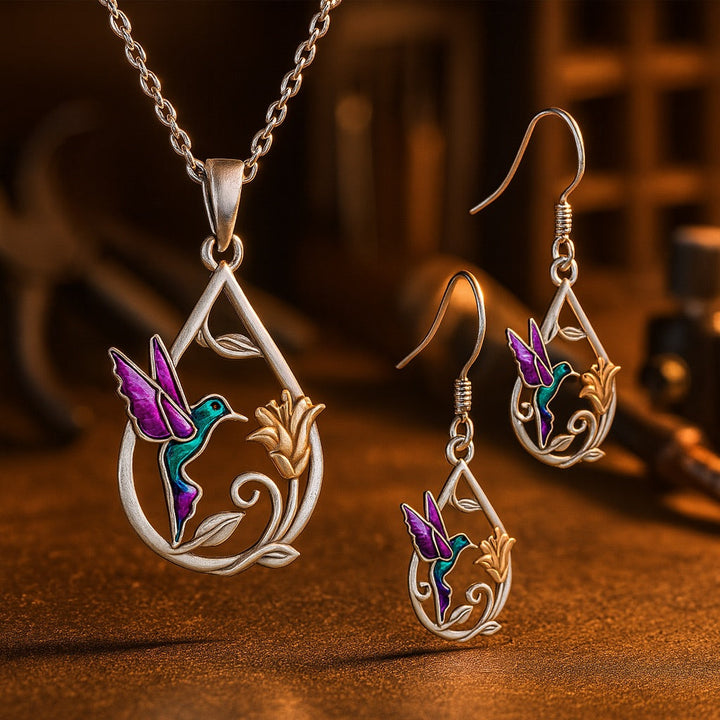 Collier de Colibri Magnifique pour Femmes avec Boucles d'Oreilles Bonus