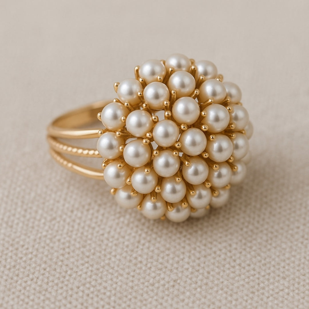 Bague en Or avec Perle Intarsie Classique