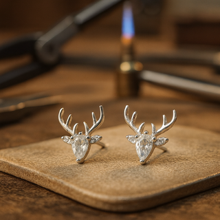 Boucles d'oreilles en bois de cerf avec zircon clair