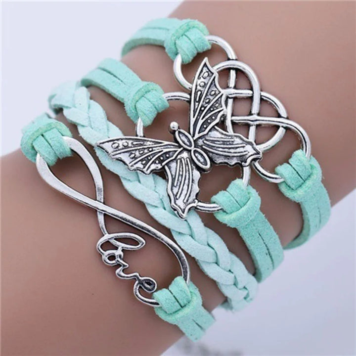 Bracelet en Cuir Papillon Amour Vintage