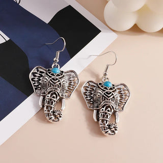 Boucles d'oreilles vintage éléphant en argent bohémien