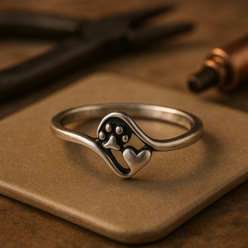 Bague Vintage en Argent Sterling avec Patte et Cœur