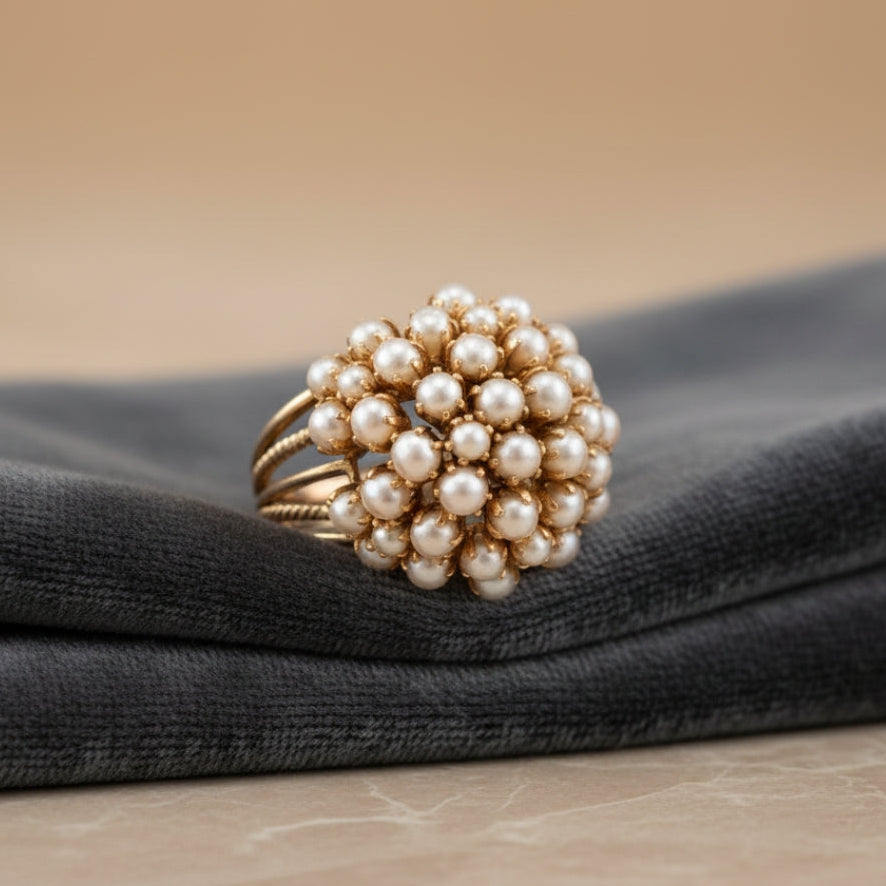 Bague en Or avec Perle Intarsie Classique