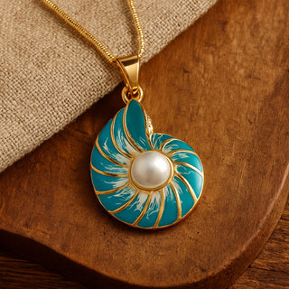Collier avec Coquillage Bleu Perle