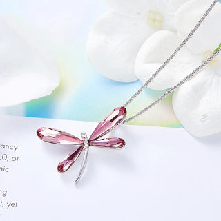 Collier Pendentif en Cristal Libellule Rose