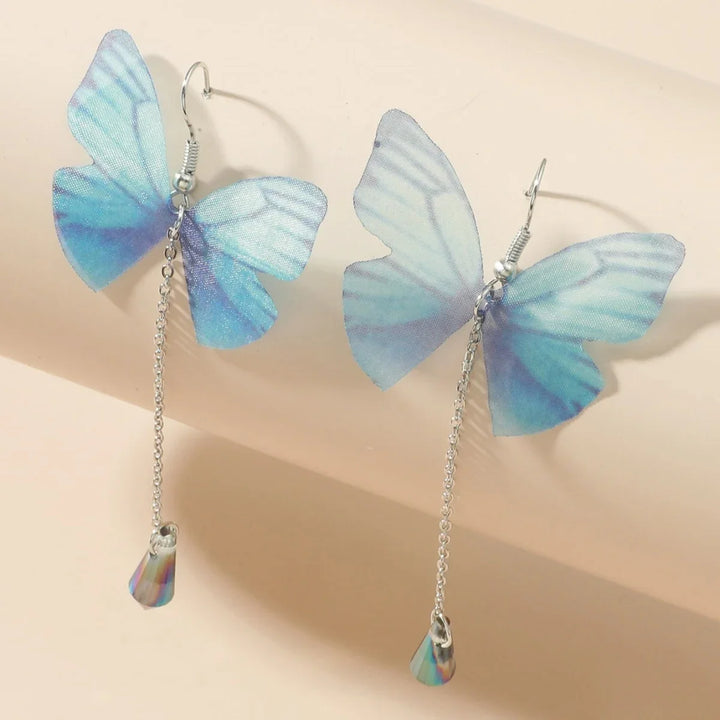 Boucles d'oreilles à franges en cristal bleu papillon