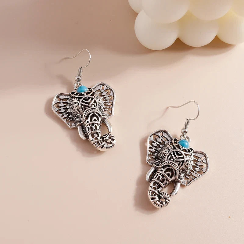 Boucles d'oreilles vintage éléphant en argent bohémien