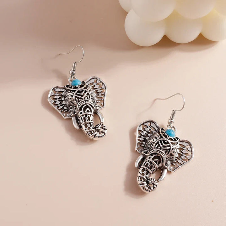 Boucles d'oreilles vintage éléphant en argent bohémien