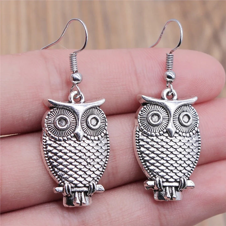 Boucles d'oreilles pendantes hibou vintage bohémien