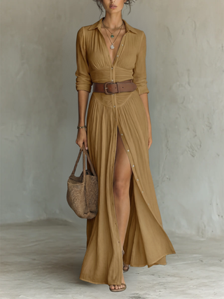 Amélia™ — Robe maxi élégante à col revers