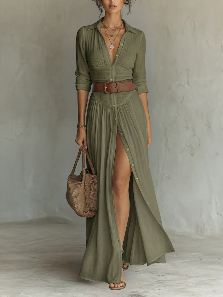 Amélia™ — Robe maxi élégante à col revers