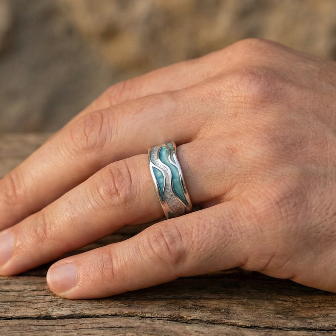 Bague Ondes Argentées Turquoise