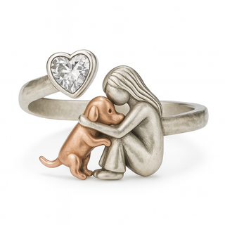 Bague pour Chien en Argent Sterling 925 Fait Main avec Zirconia en Forme de Cœur – Taille Ajustable