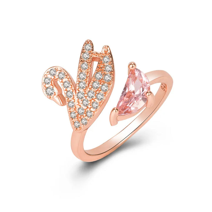 Bague en Cristal Cygne - Ajustable en Or Rose