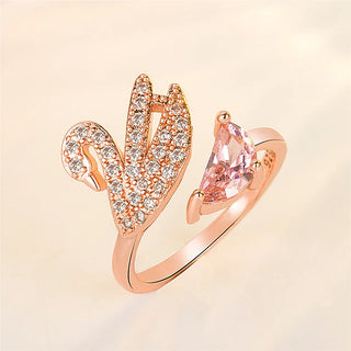 Bague en Cristal Cygne - Ajustable en Or Rose