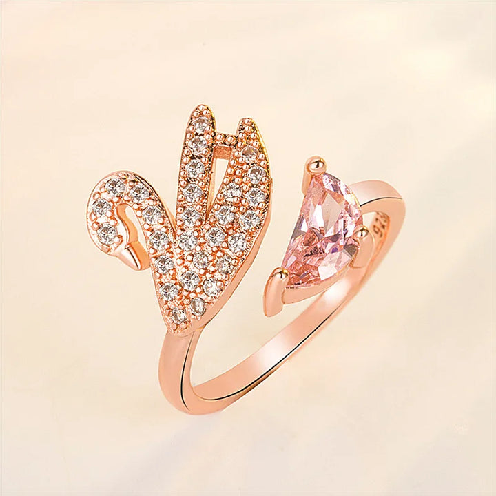 Bague en Cristal Cygne - Ajustable en Or Rose