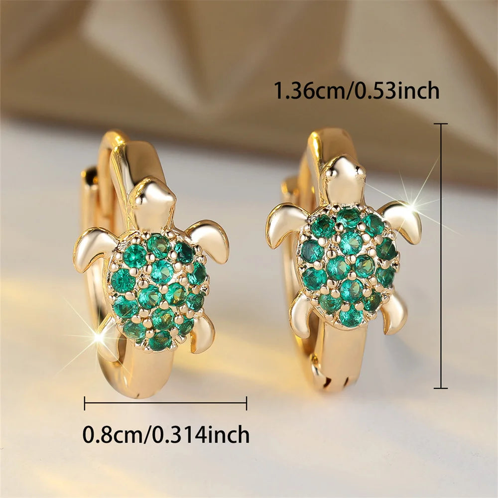 Boucles d'oreilles en forme de tortue de mer avec zircon scintillant