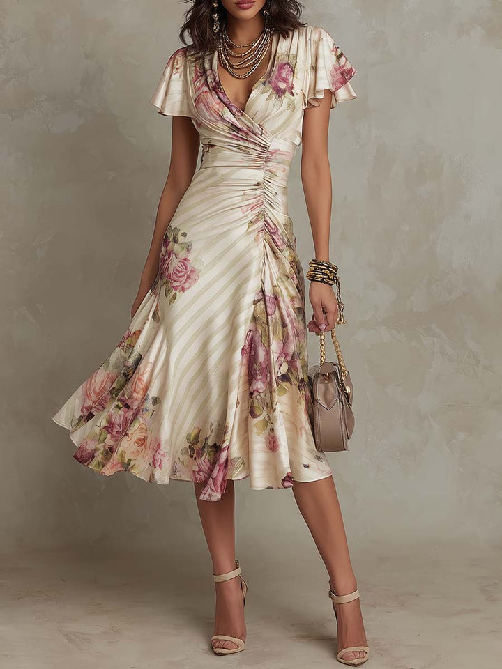 Alba™ | Élégante Robe Midi à Fleurs Froncée
