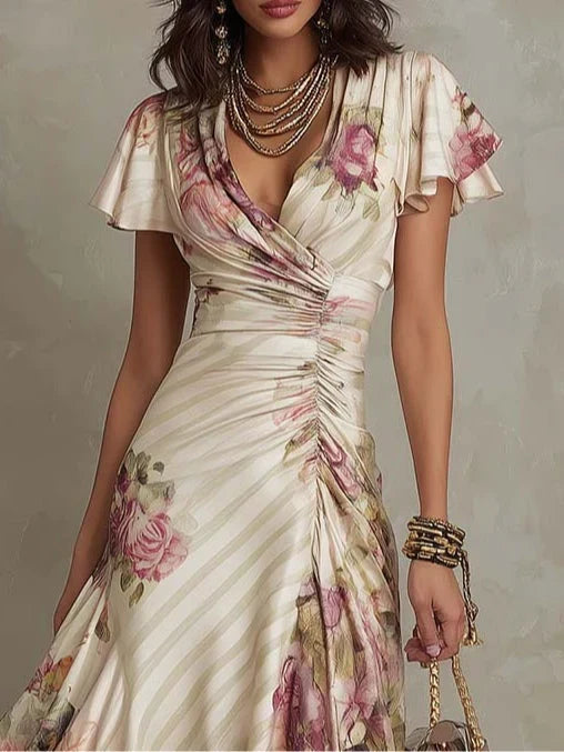 Alba™ | Élégante Robe Midi à Fleurs Froncée