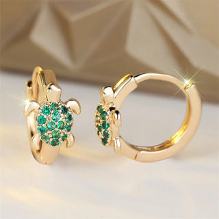 Boucles d'oreilles en forme de tortue de mer avec zircon scintillant
