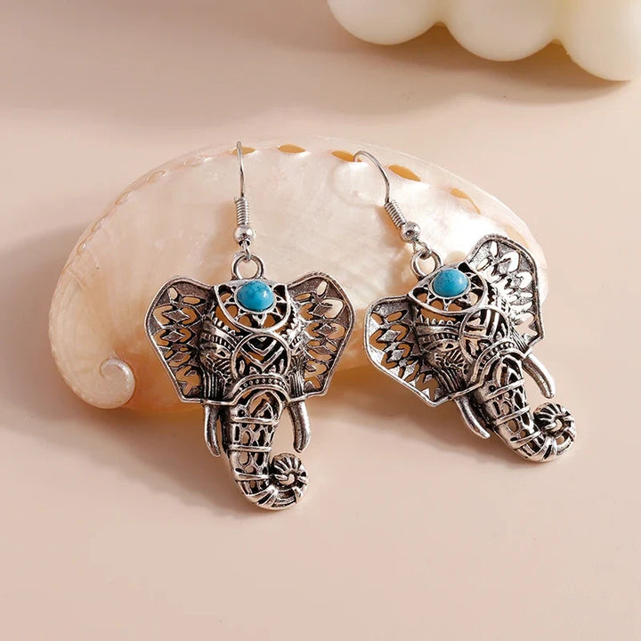 Boucles d'oreilles vintage éléphant en argent bohémien