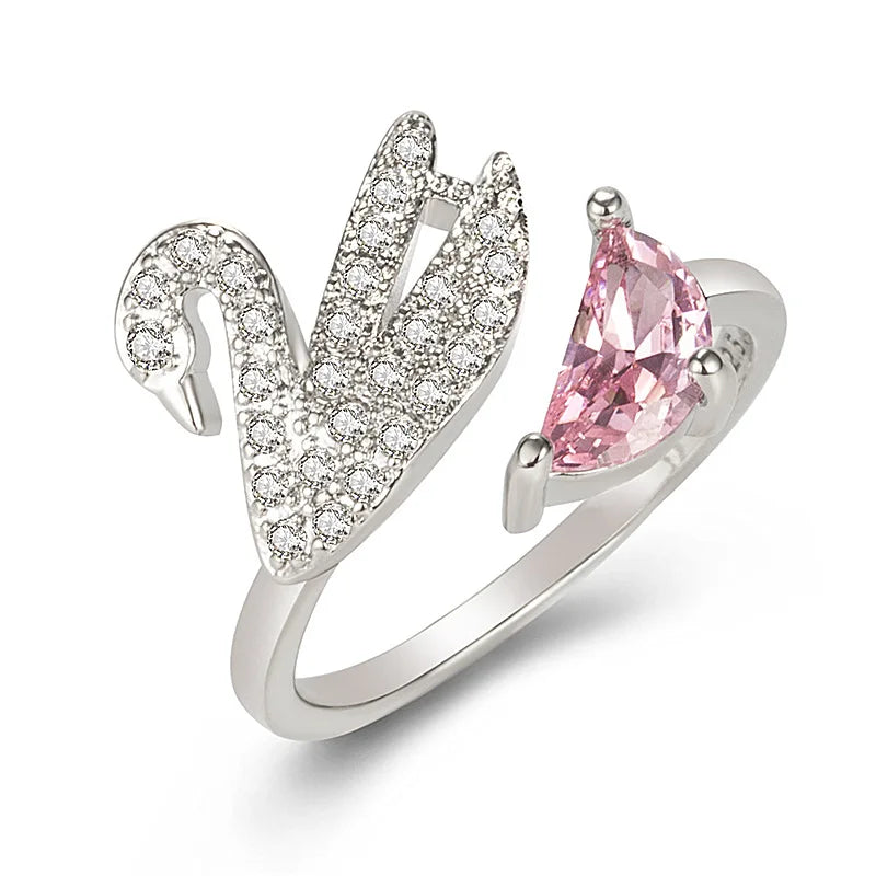Bague en Cristal Cygne - Ajustable en Or Rose