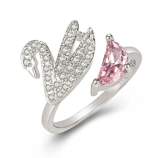 Bague en Cristal Cygne - Ajustable en Or Rose