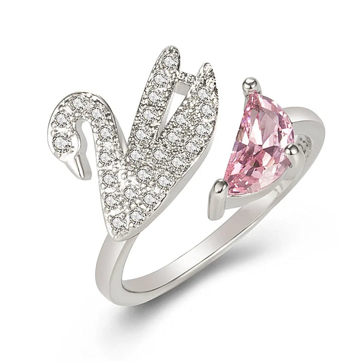 Bague en Cristal Cygne - Ajustable en Or Rose