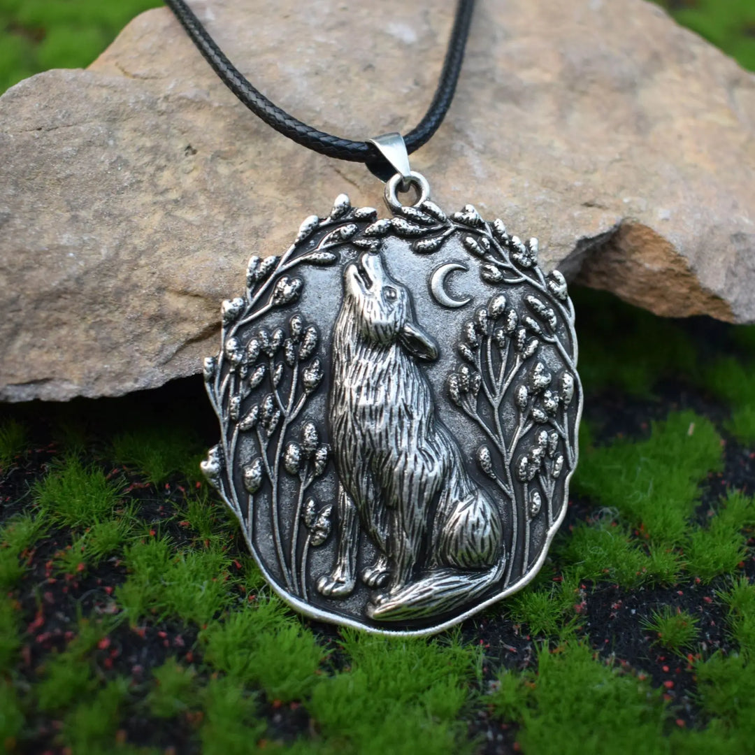 Pendentif Loup Lune Collier Animal Spirituel