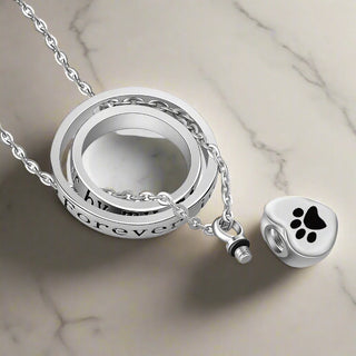 "Plus Jamais à Mes Côtés, Toujours Dans Mon Cœur" – Collier en Acier Inoxydable avec Urne en Forme de Patte