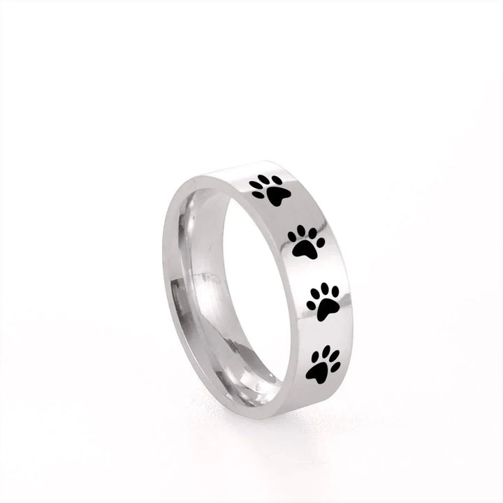Bague empreinte de patte artisanale en acier inoxydable