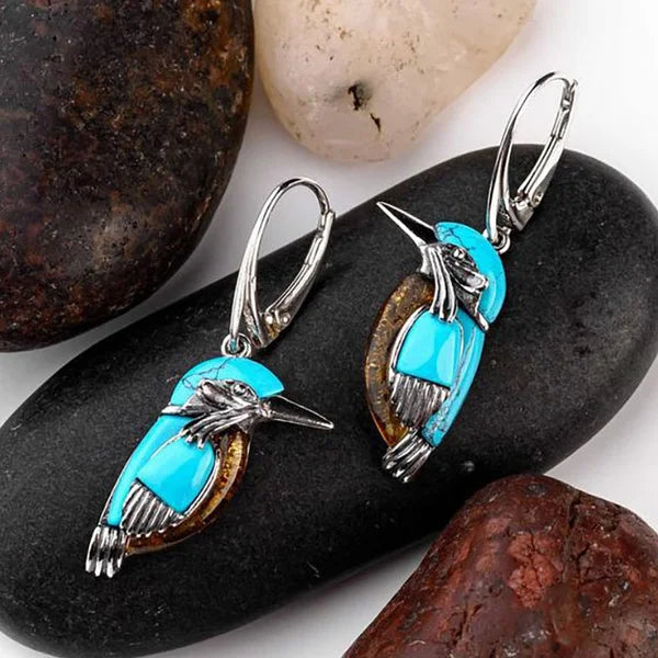 Boucles d'oreilles en émail bleu colibri