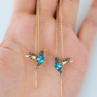 Boucles d'oreilles en émail et zircon de colibri