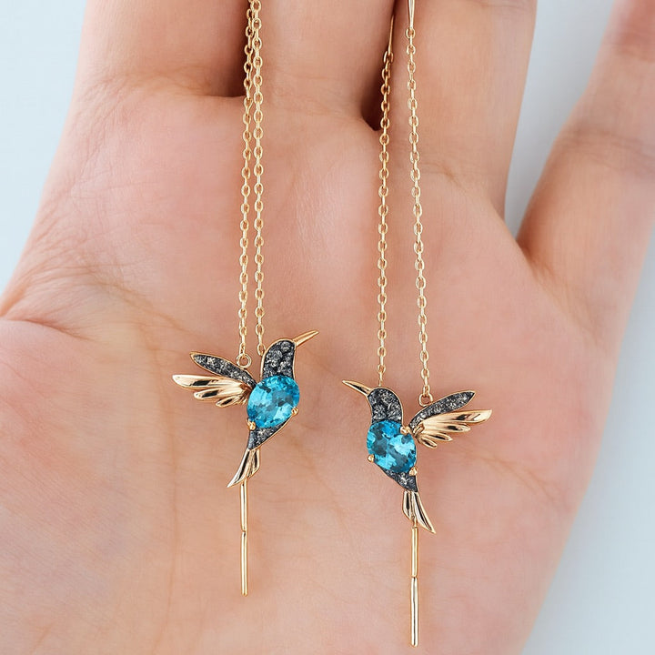 Boucles d'oreilles en émail et zircon de colibri