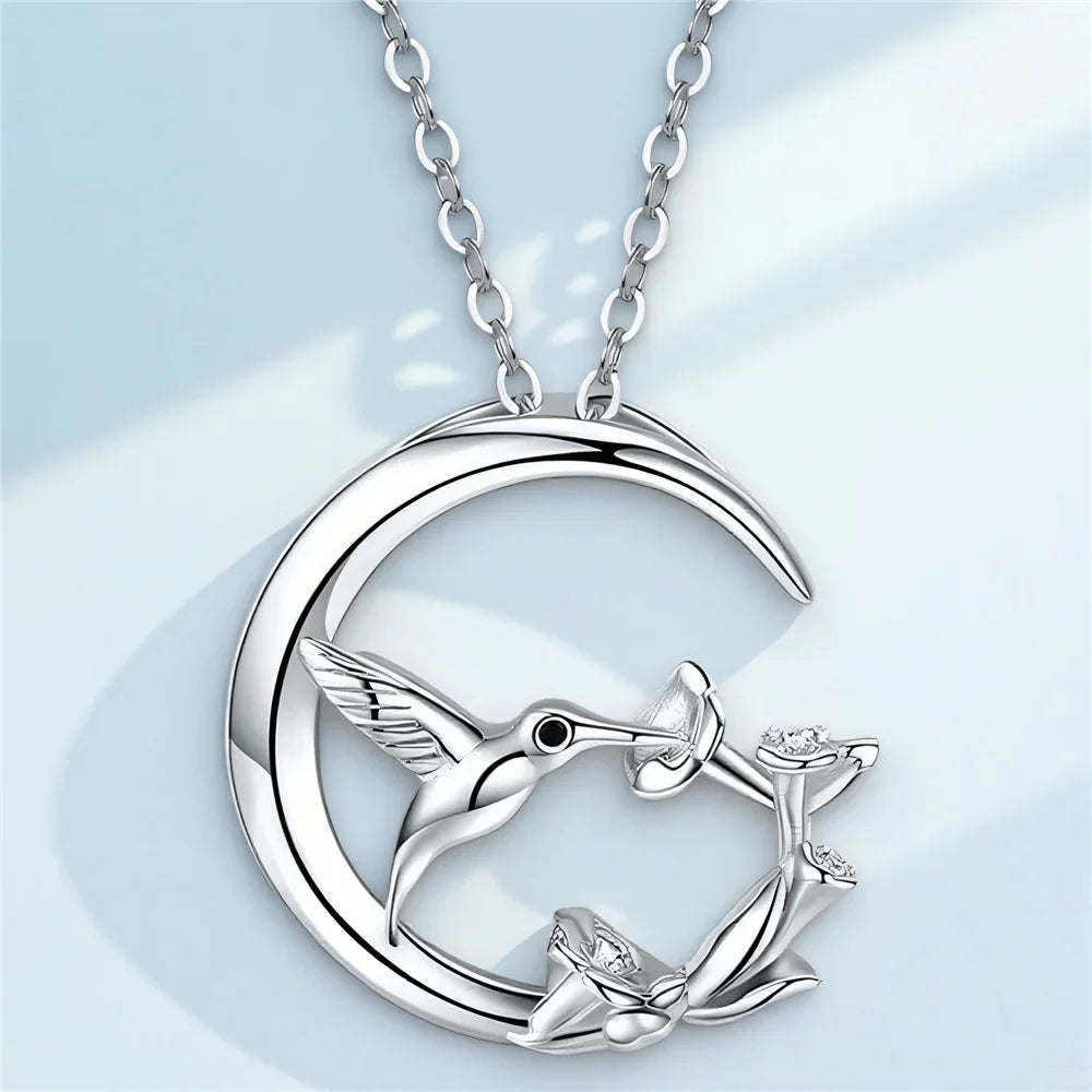 Collier Pendentif en Argent Vintage Oiseau de Lune