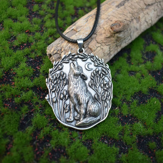 Pendentif Loup Lune Collier Animal Spirituel