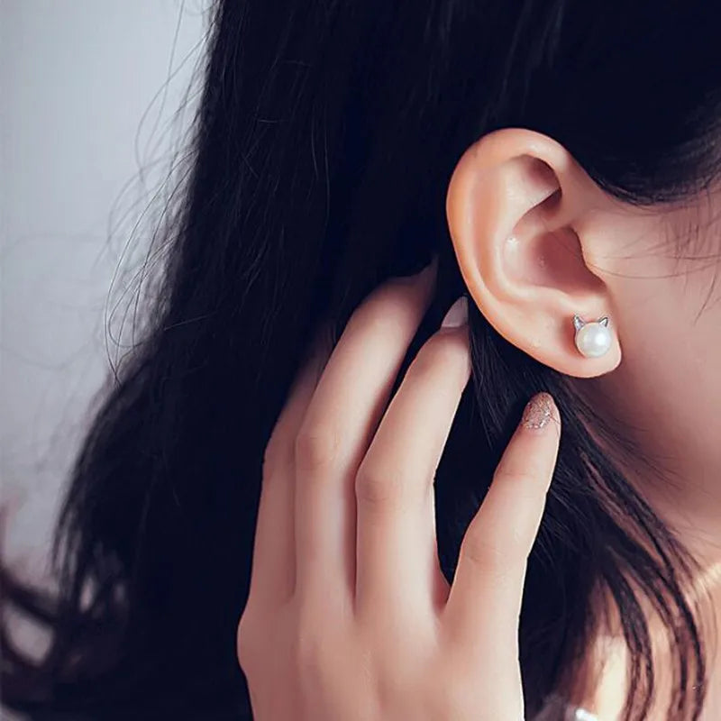 Boucles d'oreilles en perles de chat en argent sterling