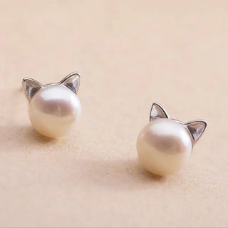 Boucles d'oreilles en perles de chat en argent sterling
