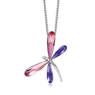 Collier Pendentif en Cristal Libellule Rose