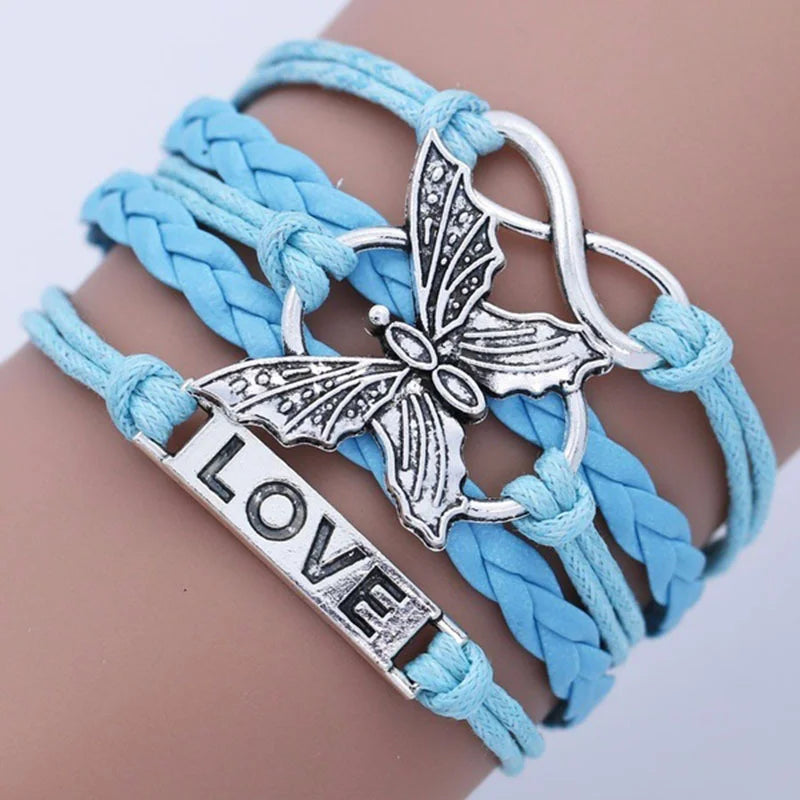 Bracelet en Cuir Papillon Amour Vintage